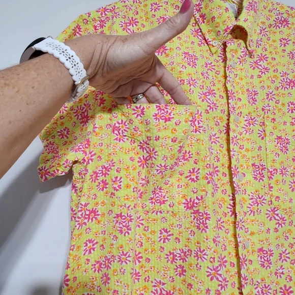 Vintage Lilly Pulitzer Seersucker Cotton Men’s Funky Floral Button Down Shirt S